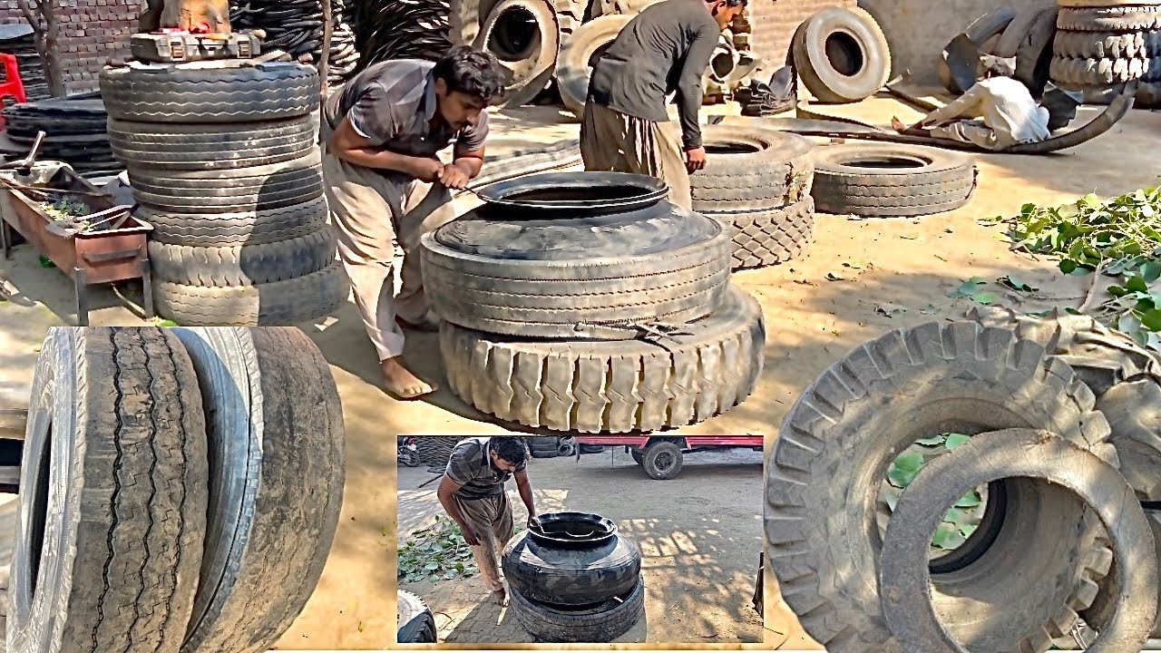 Tyre Cutting With Manual Tools Process | Scrap Tyre Cutting | Amazing Skill !