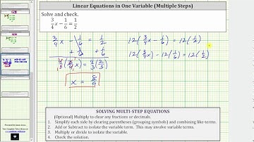 Resolver una ecuación lineal con fracciones 3 / 4x-1/6 = 1/2