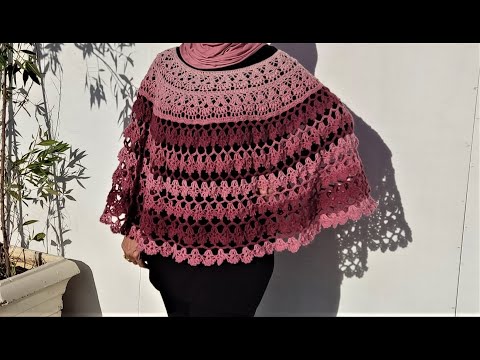 بونشو الملكة شال مدور كروشية شيك جدا