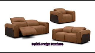 Divani Casa Sandstone - Modern Brown Leather Sofa Set w/ Electric Recliners