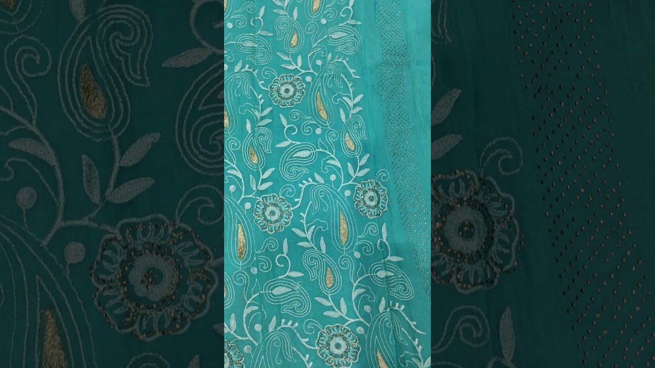 Pure chiffon saree with thread & swarovski work.  Saree - 5.50 cut Crepe blouse - 90 cm.