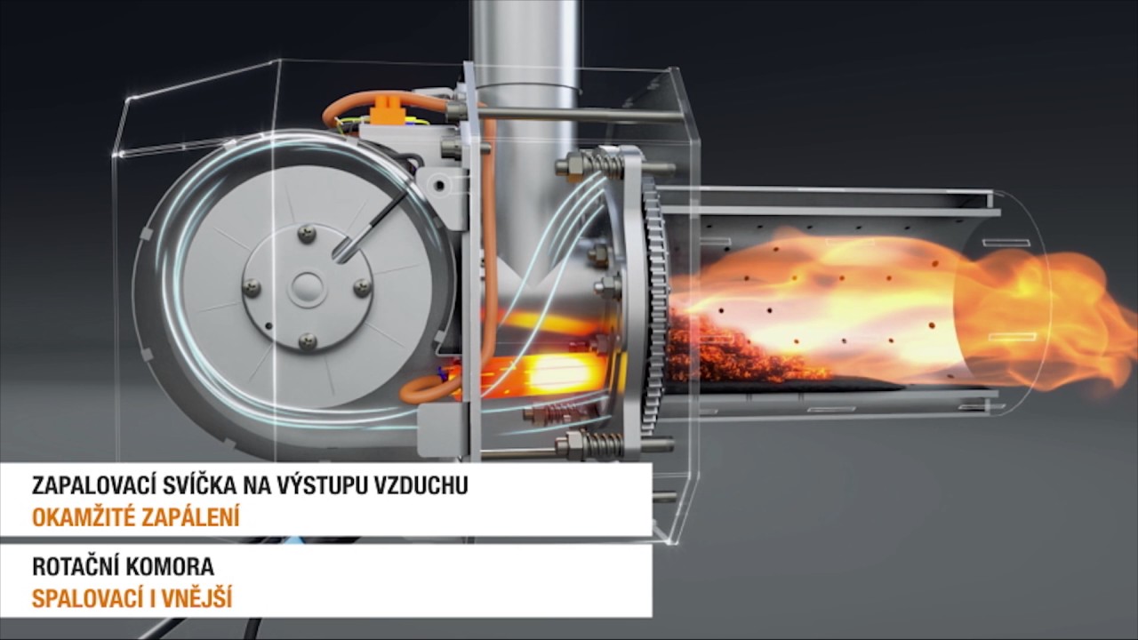 Pellet burner with rotary combustion chamber CZ