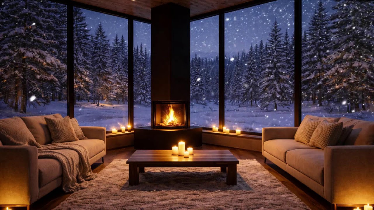 LIVE Cozy Snowy Cabin Night  Fireplace Sounds for Sleep, Study & Relax