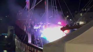 The Golden Hinde in Devon Boat Pirate Rocking at Brixham Pirate Festival Crazy Captain Show 