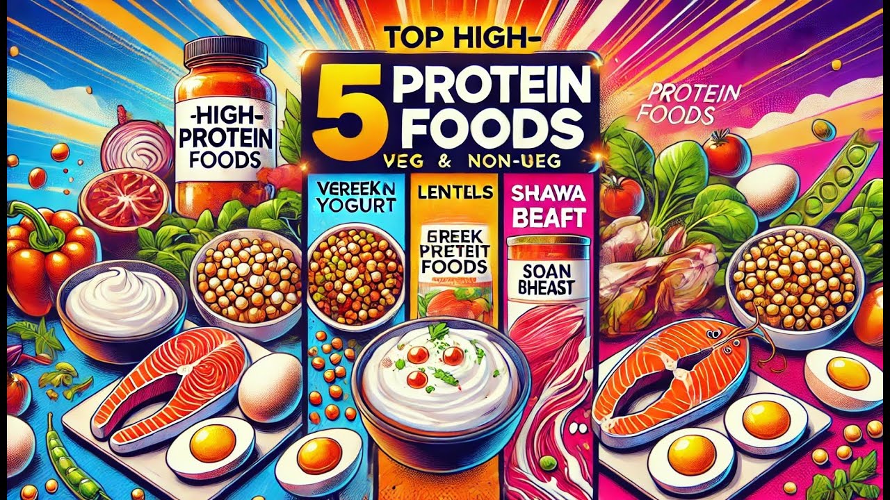 Top 5 High-Protein Foods (Veg & Non-Veg) | Best Protein Sources for Muscle Growth! 🍗🌱