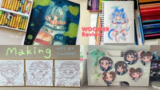 オリジナルイラストメイキング画材4種🖍️🩵 副音声ラジオ📻【WOOMER色鉛筆レビュー】drawing with me⭐︎