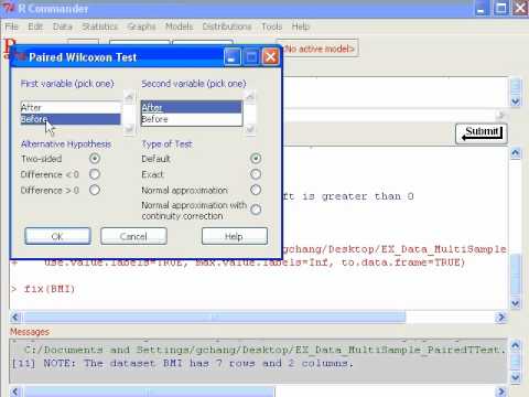 R Commander - Signed Rank Test for Paired Sample - YouTube