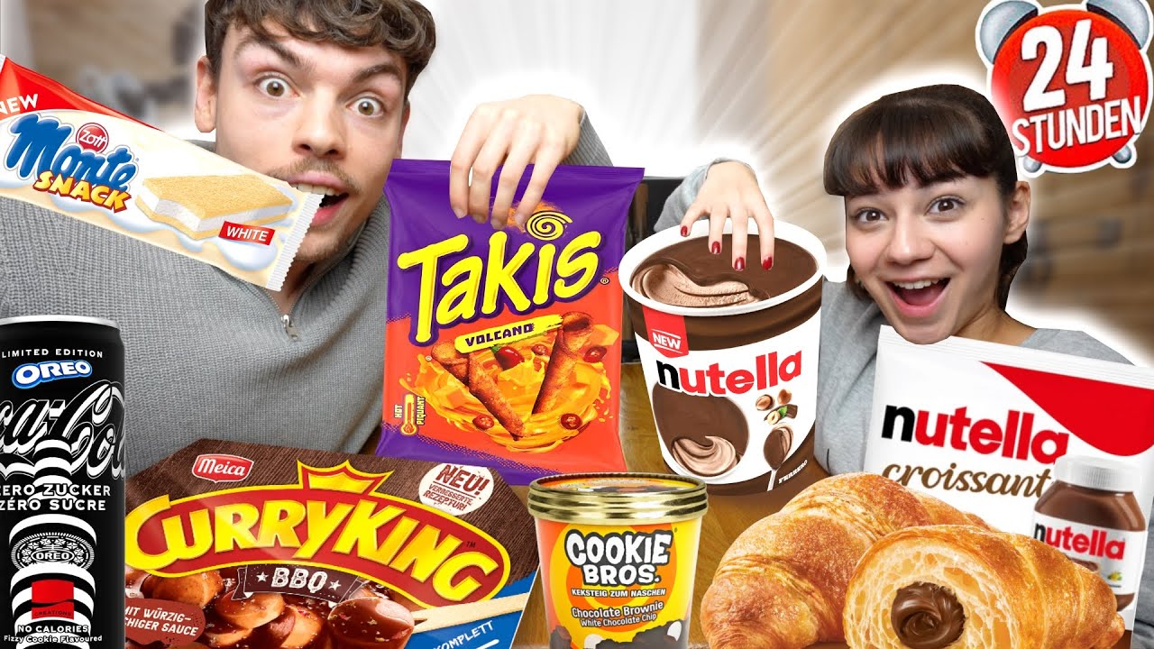 Wir essen nur PRODUKTE aus dem SUPERMARKT die wir noch nie probiert haben für 24 Stunden