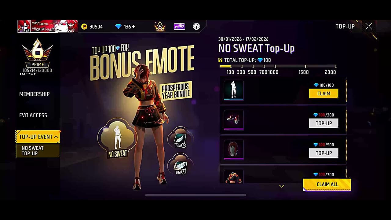 専用❤️ NO SWEAT TOP UP EVENT || TOP UP 100 💎 FOR BONUS EMOTE #freefire