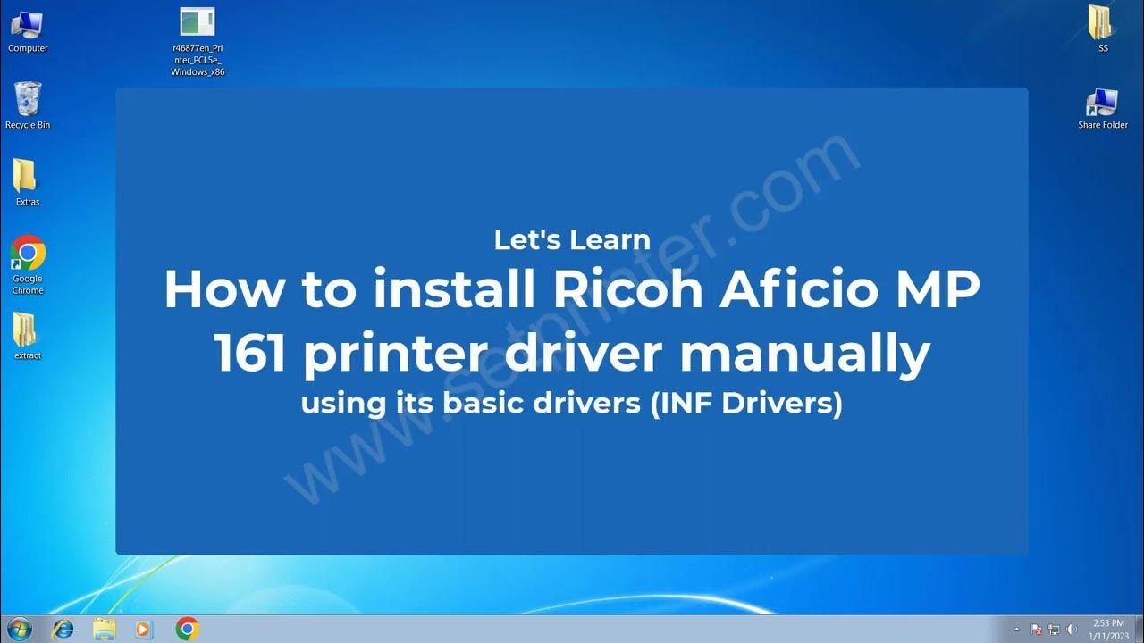 How to install Ricoh Aficio MP 161 printer driver manually on Windows 7, 10 using its basic