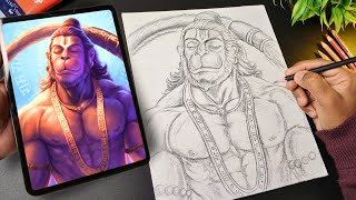 Draw With Me - How To Draw Hanuman Ji, Hanuman Ji Full Body Drawing, Outline Tutorial 🥹