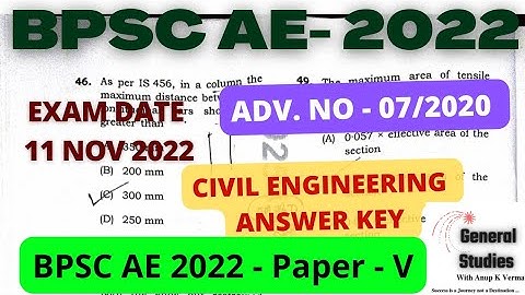 BPSC AE - 2022 | CIVIL ENGG - PAPER - 5 | ADV No 07/2020 | ANSWER KEY | EXAM DATE : 11 NOV 2022