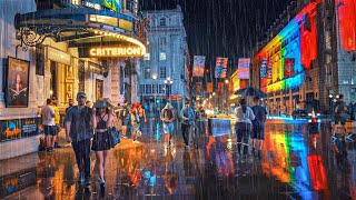 A Rainy London Night Walk - Vibrant West End City Ambience