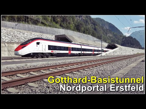 Zugsichtungen beim Nordportal des Gotthard-Basistunnel bei Erstfeld / Kanton Uri, Schweiz 2021