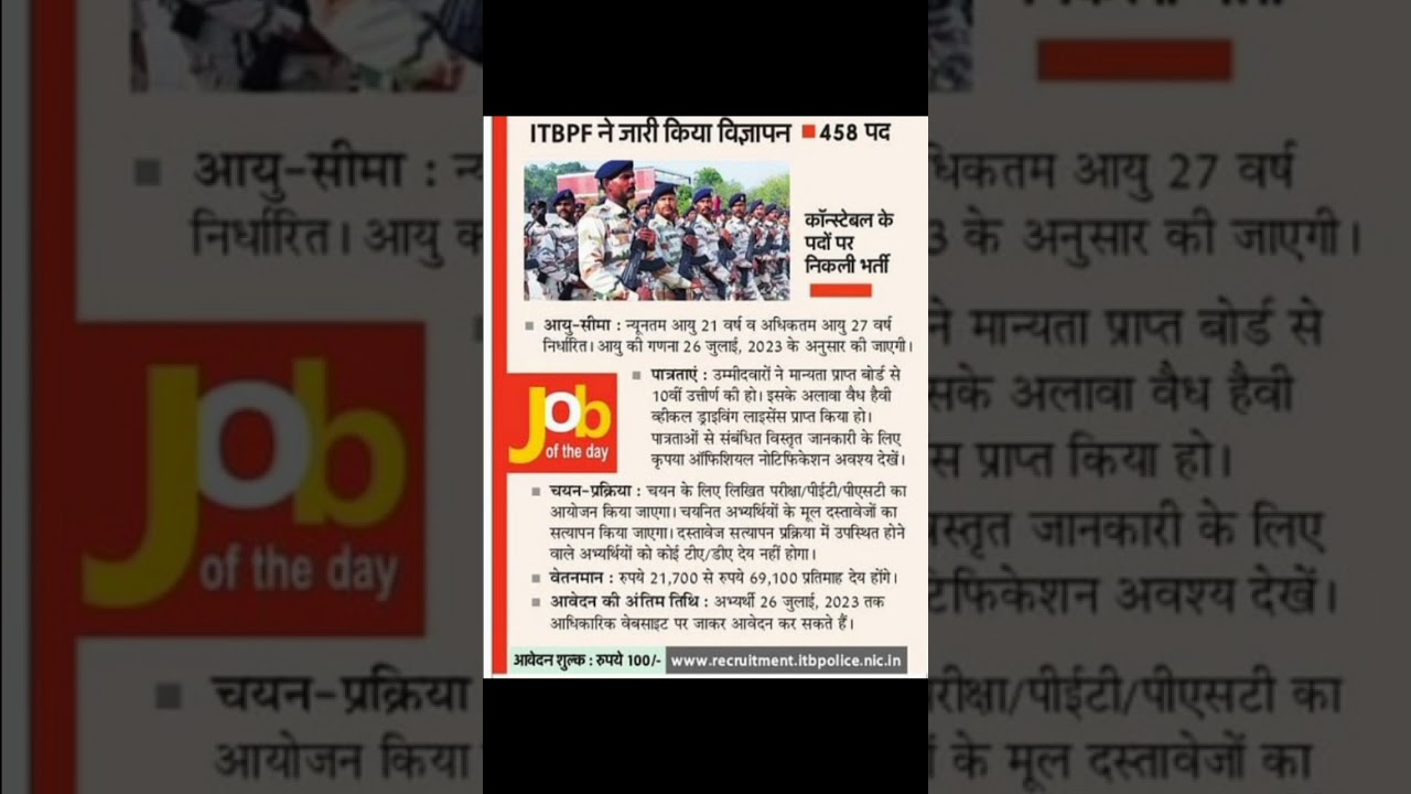 ITBPF vacancy# post 458