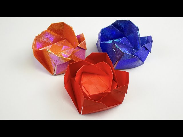 折り紙】1枚でバラの箱✨How to make paper BOX#박스#薔薇#ばら