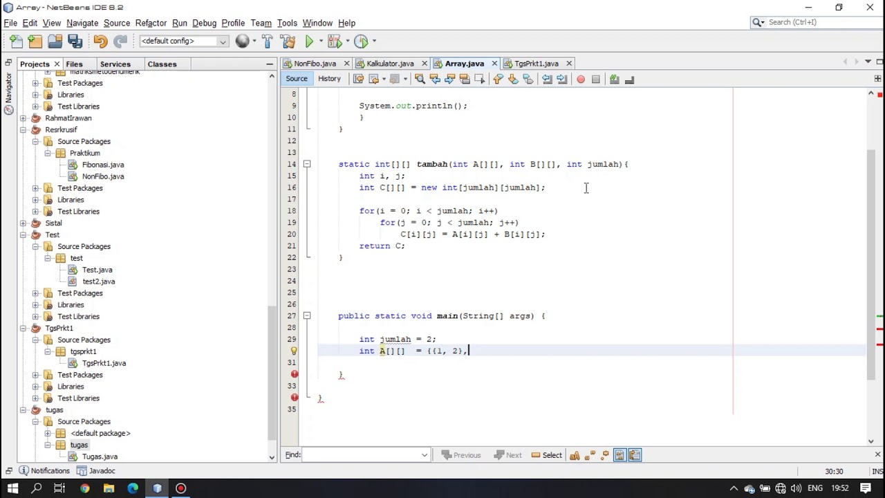 Menjumlahkan 2 buah Matriks di Java(NetBeans) - YouTube