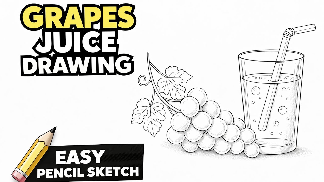 Grapes 🍇 Juice Drawing ✏️ | Pencil Sketch of Grapes Juice Glass | Easy Drawing Step by Step