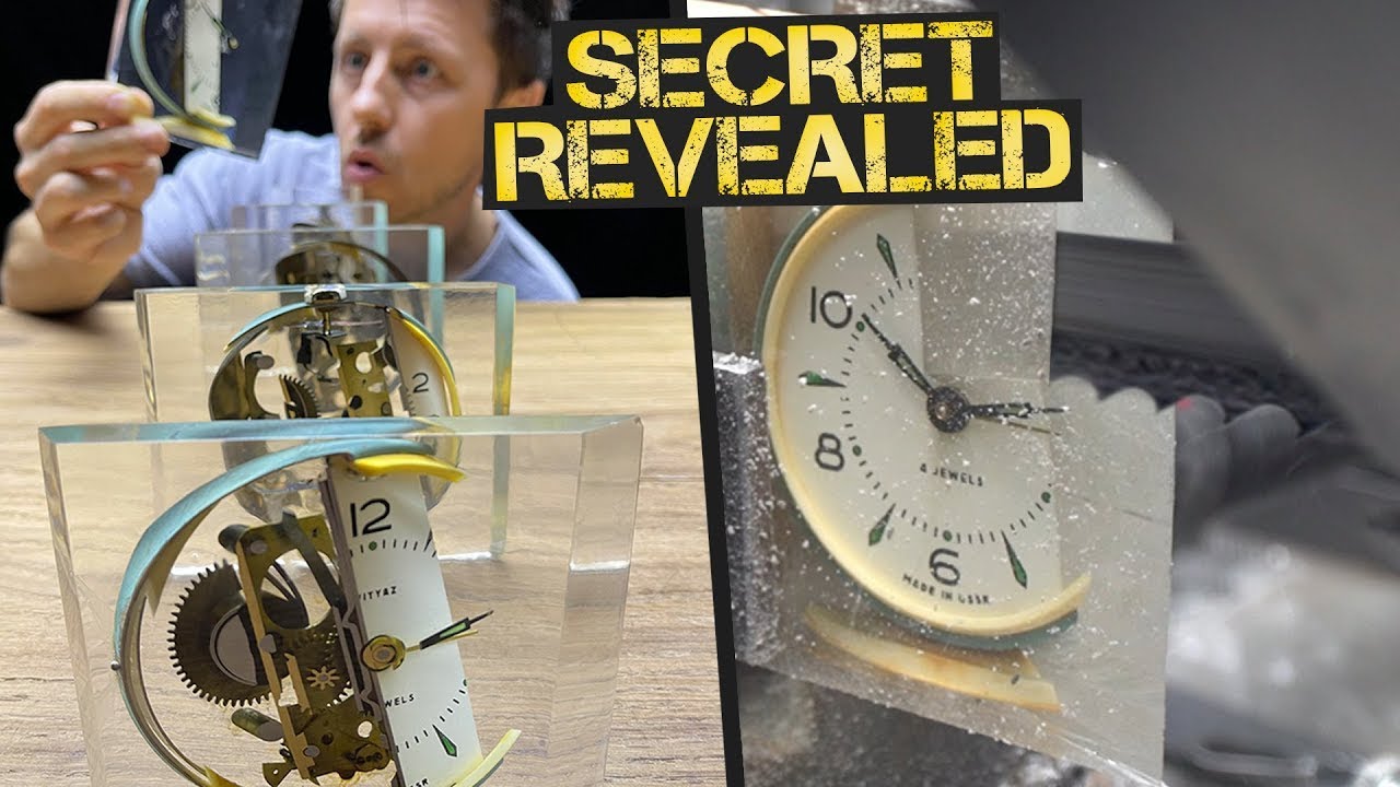 Old Alarm Clock from the Inside  Cast in Epoxy and Sliced