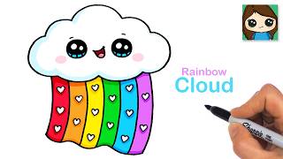 How To Draw A Rainbow Love Cloud Cute Valentine Art