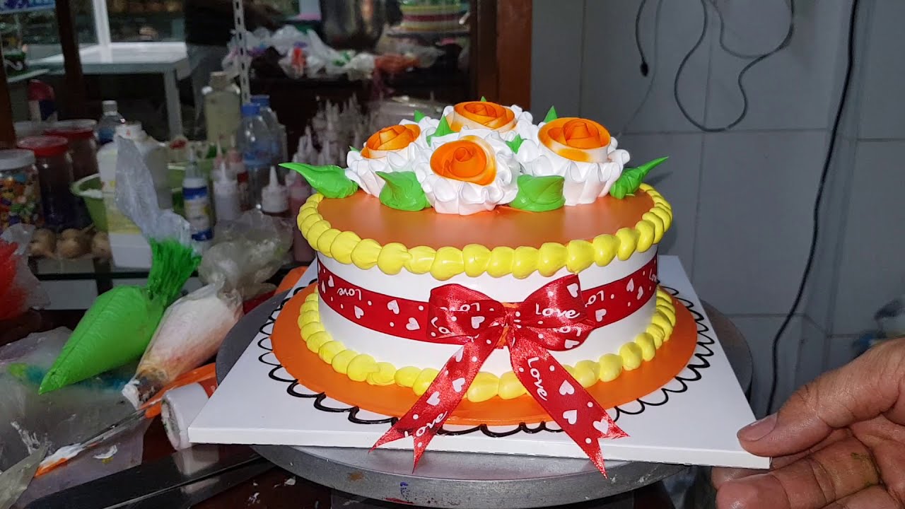 How to make a simple orange flower cake YouTube