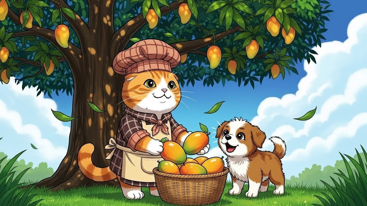 "Cute Cat Cooking Thai Mango Sticky Rice! 🐱🥭 Tasty Cartoon for Kids"