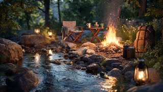 Fireside Bliss: Gentle Crackling Fire and River Flow for Deep Relaxation
