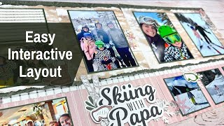 9 Photos on an Interactive Scrapbook Layout | Snow Ski Trip Scrapbooking Idea