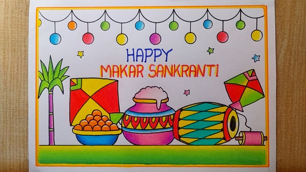 Makar Sankranti drawing easy| Happy Makar Sankranti drawing| How to draw Makar Sankranti Poster