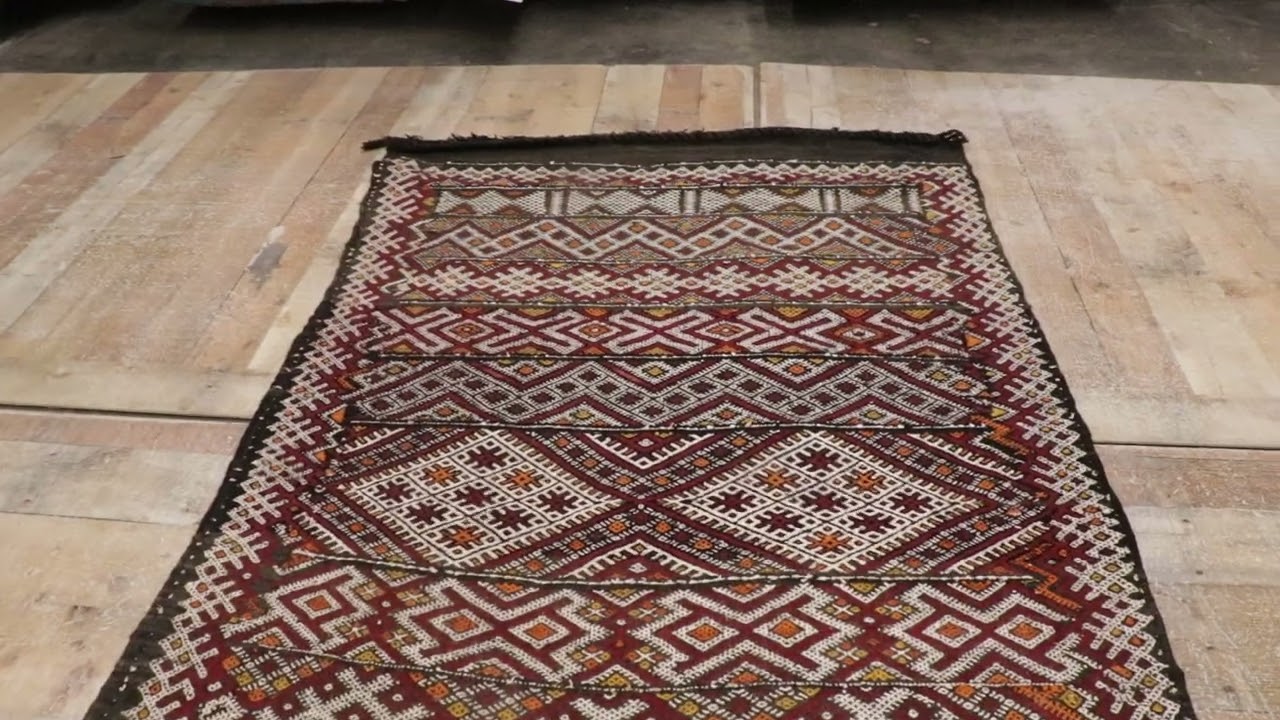 21842 Vintage Zemmour Moroccan Kilim Rug Runner, 03'07 x 20'04 Video