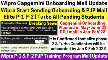 Wipro Elite P-1 | P-2 | Turbo Onboarding PJP Training Green Audit Mail Capgemini Joining May-June