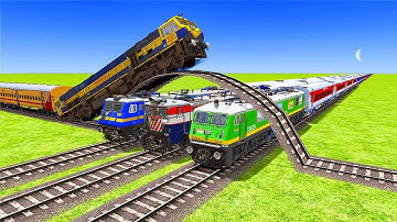 Big Mistake Four Trains Crossing Vs  Curved Bridge Rail Tracks - BeamNG.Drive