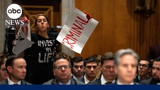 Anti-War Protesters Removed From Senate Hearing As Sec. Blinken Testifies