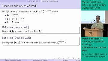 Daniele Micciancio: Introduction to lattices (2/2)