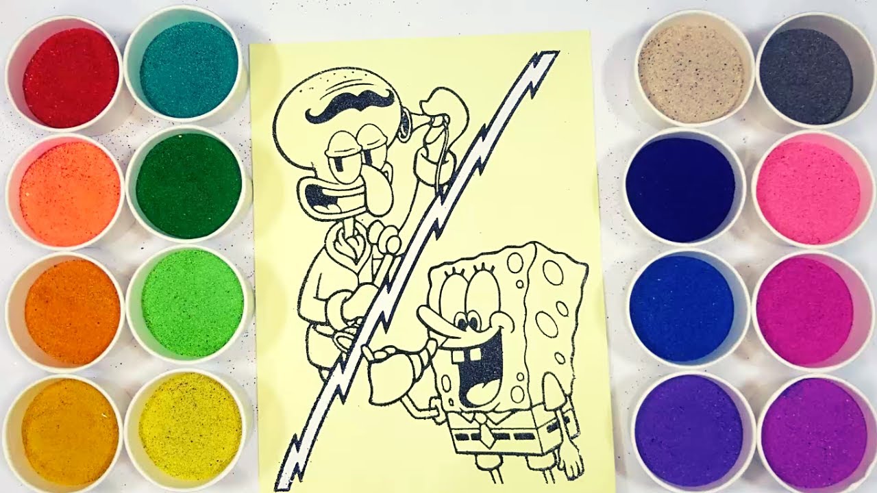 Spongebob called squidward coloring sand painting #coloring # ...