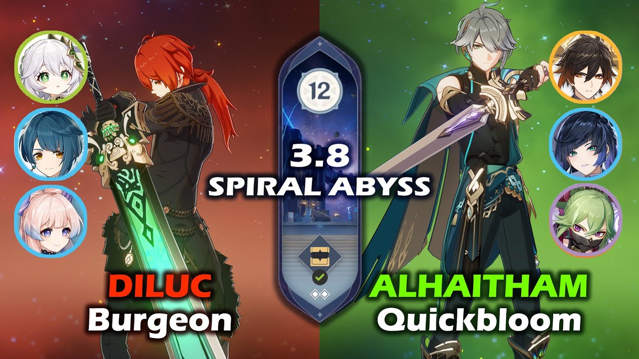 Spiral Abyss 3.8 | C0 Diluc Burgeon & C0 Alhaitham Quickbloom | Floor 12 Full Star Clear