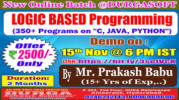 LOGIC BASED Programming Online Training @ DURGASOFT