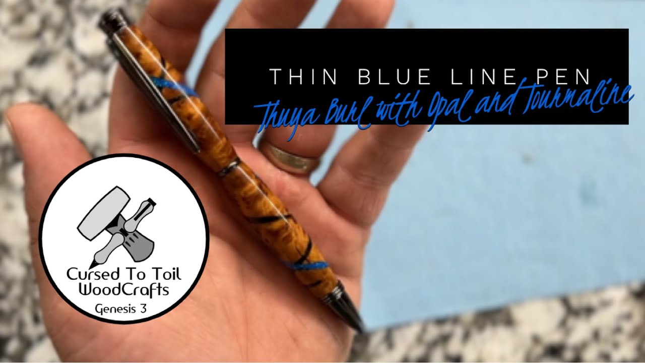 Thin Blue Line Pen (Thuya Burl with Tourmaline and Blue Opal)