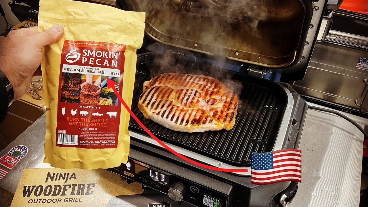 Ninja WoodFire XL Electric Grill! / Smoked Ham Steak! / Pecan Shell Pellets! YouTube
