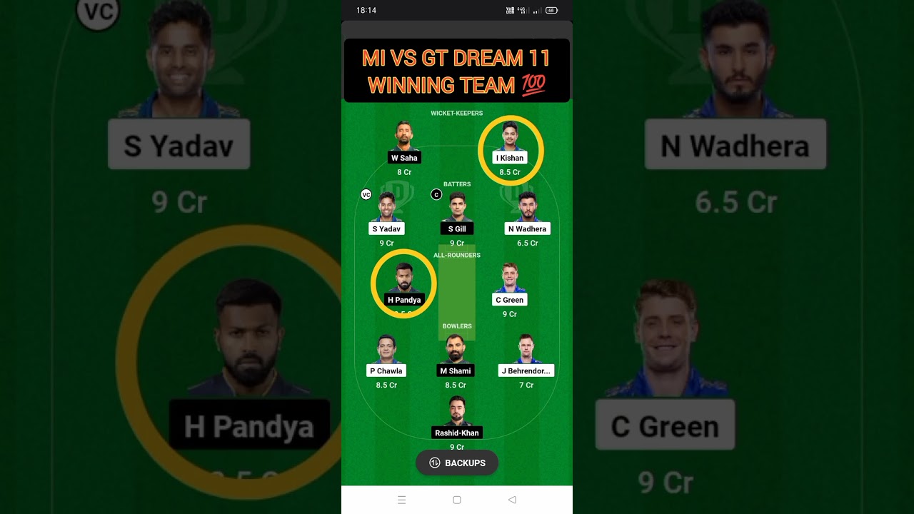 MI vs GT dream 11 winning team 💯 