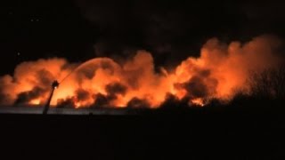Raw: Ohio Firefighters Battle Warehouse Fire