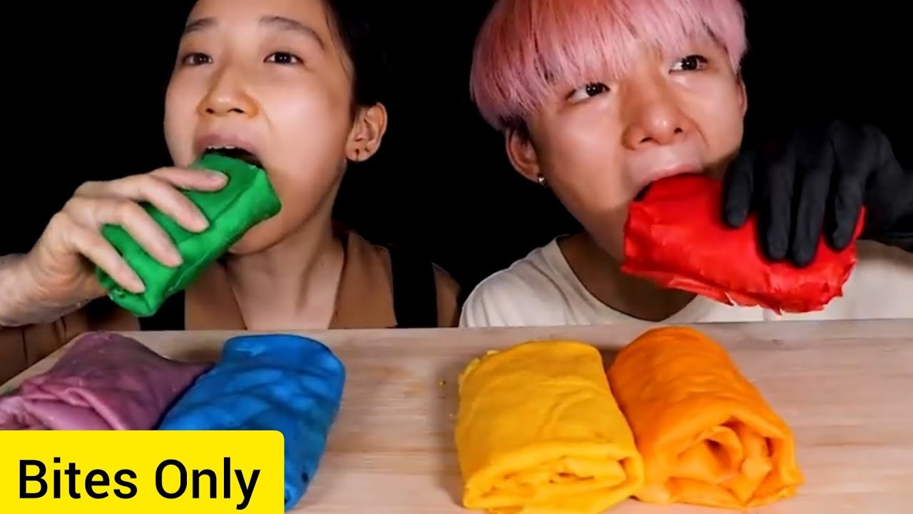 BITES ONLY Rainbow Towel Crepe Cake // MAR ASMR