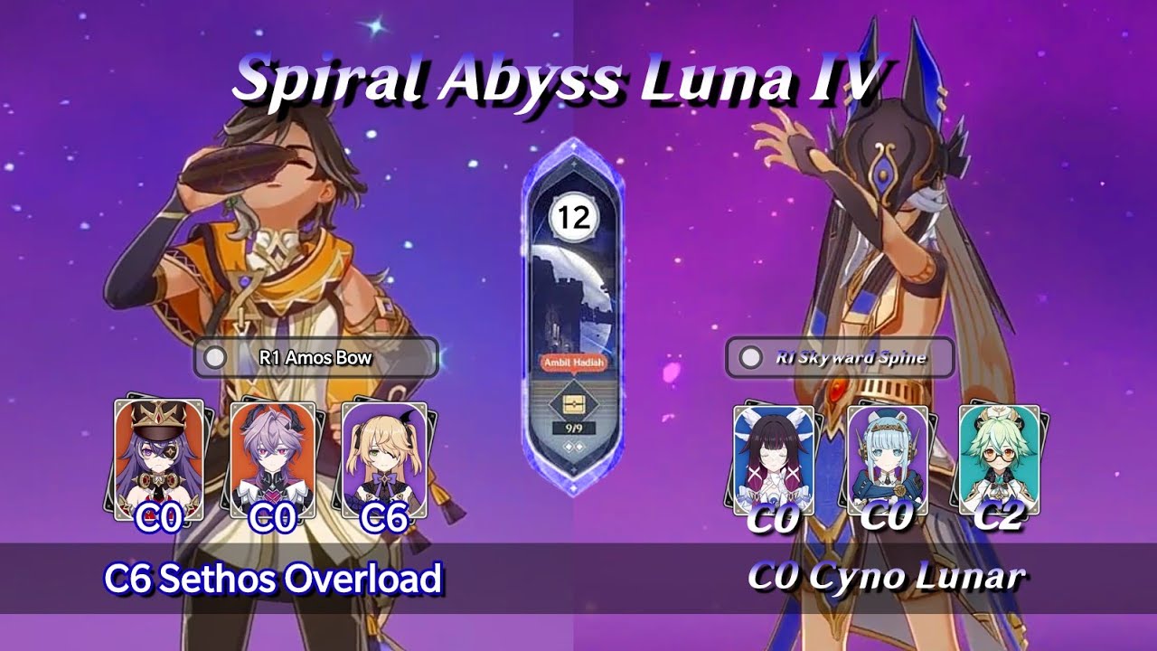 C6 Sethos Overload & C0 Cyno Lunar  Spiral Abyss Luna 4 Floor 12 Full Star | Genshin Impact