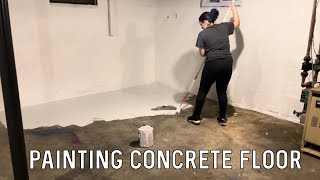 DIY BASEMENT ON A BUDGET | PAINTING CONCRETE FLOOR | PAINTING BASEMENT FLOOR | Alyssa Rodriguez