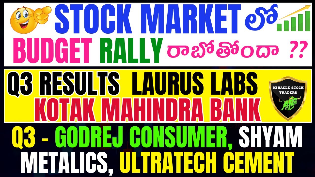 Stock Market లో  Budget Rally?Kotak Q3,Laurus Labs Q3,Shyam metalics,Ultratech cements,NIFTY.