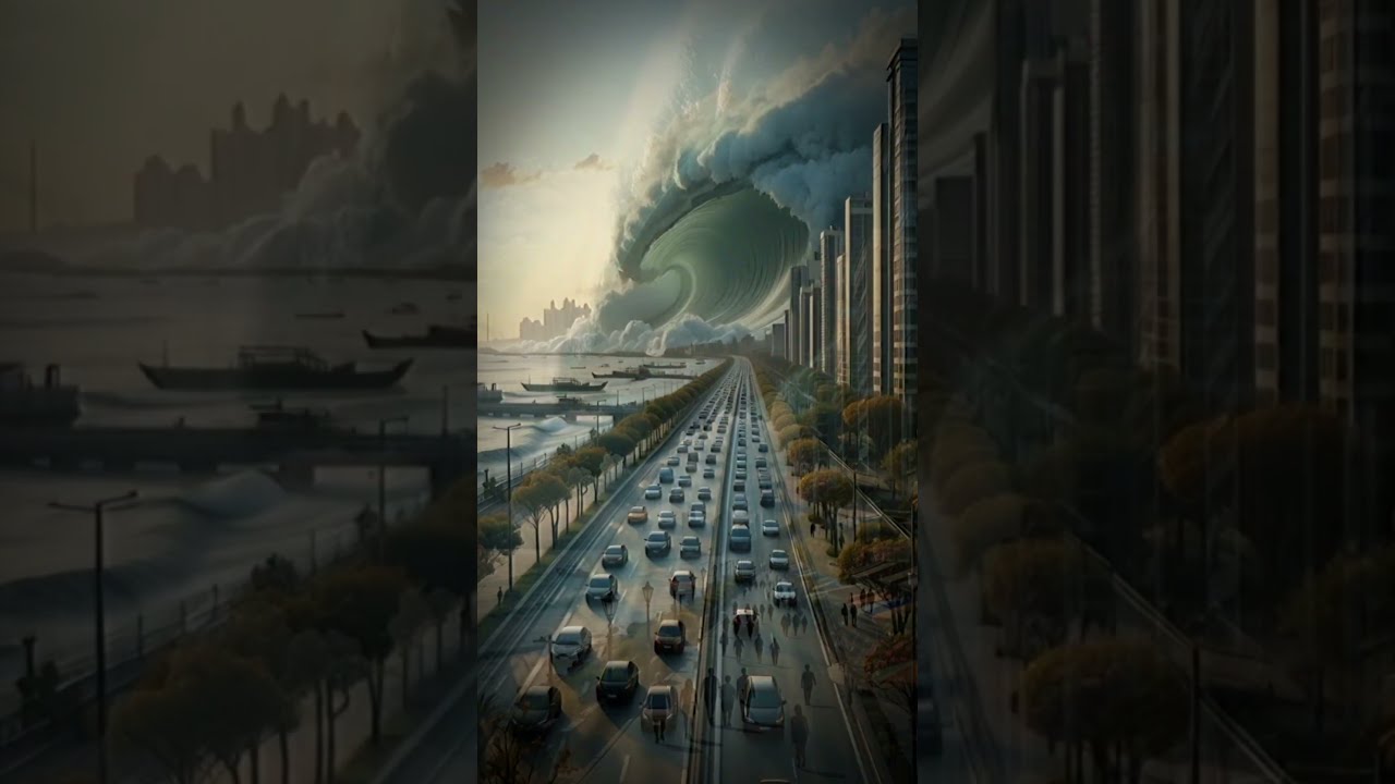 Terrifying Tsunami Hits The City Hyperrealistic Disaster Scene 
