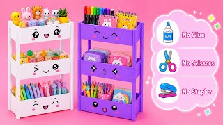DIY Paper Organizer / No glue no scissors paper craft for school / Easy Origami paper box / kawaii