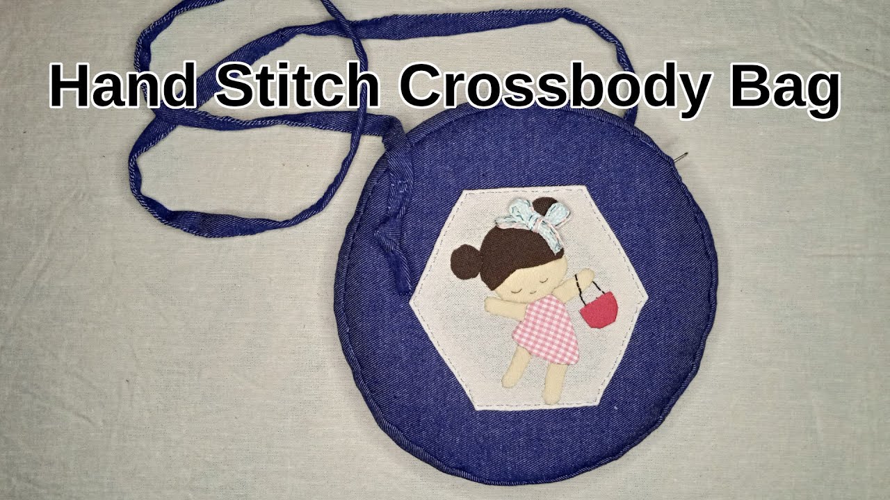 Hand Stitch Jeans Denim Crossbody Bag Free Pattern and Tutorial Patchwork Fabric Scraps