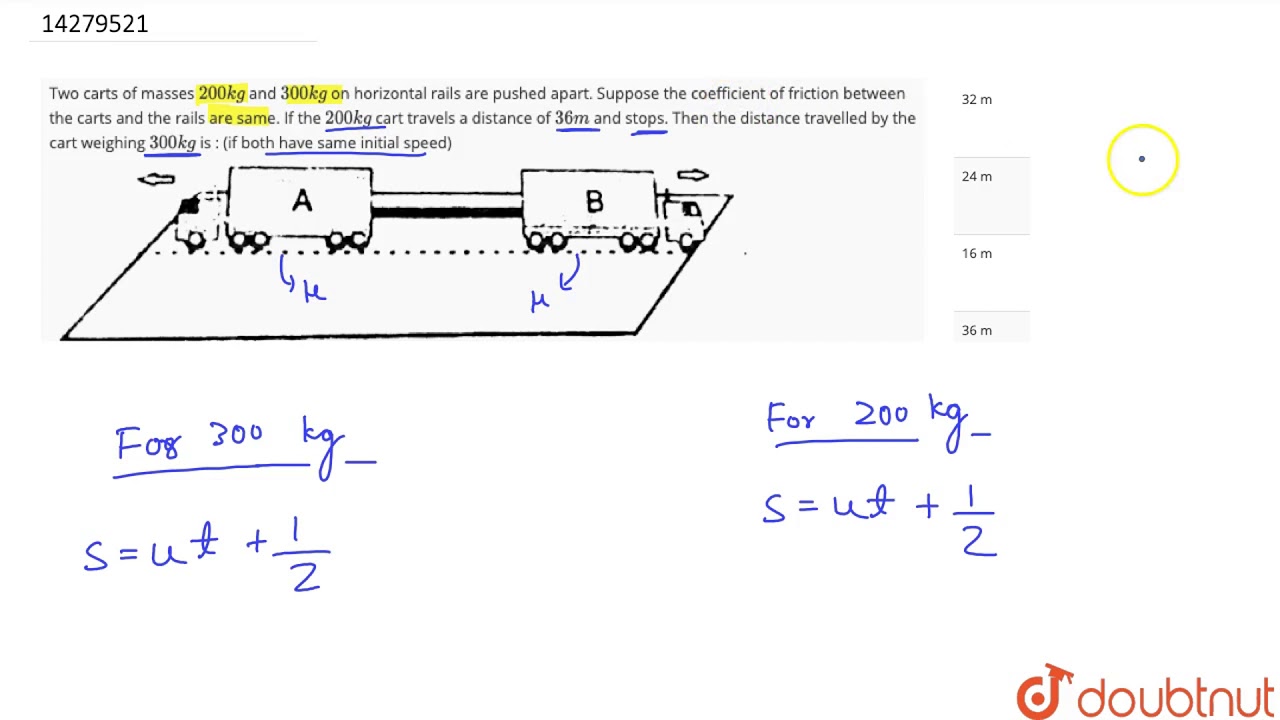 Two Carts Of Masses 200kg And 300kg Two carts of masses `200 kg` and `300 kg` on horizontal rails are