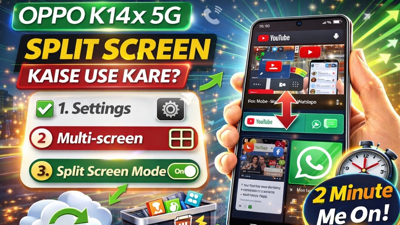 Oppo K14X 5G me Split screen kaise use kare || How to use split screen on oppo K14X 5G ||